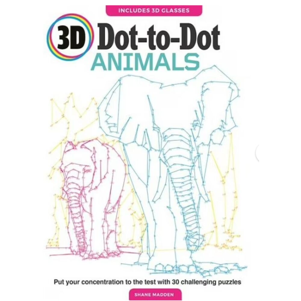 3D Dot-to-Dot Animals Activity Book, Paperback-New!